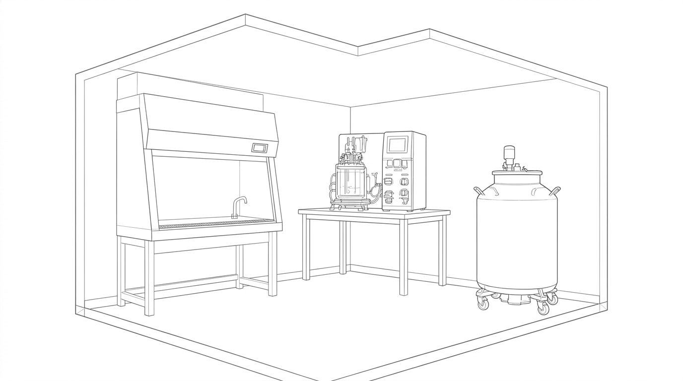 Line drawing of a cell and gene therapy cleanroom.